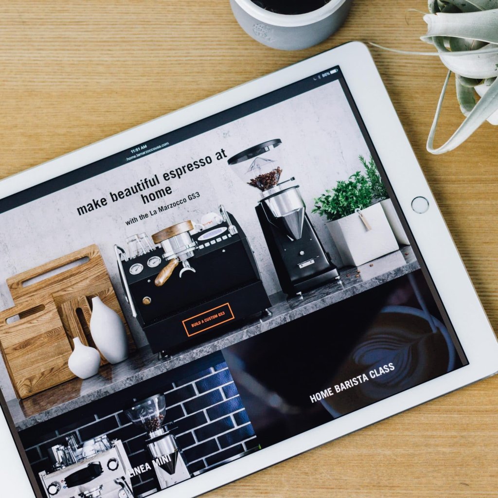La Marzocco Home website home page on an iPad