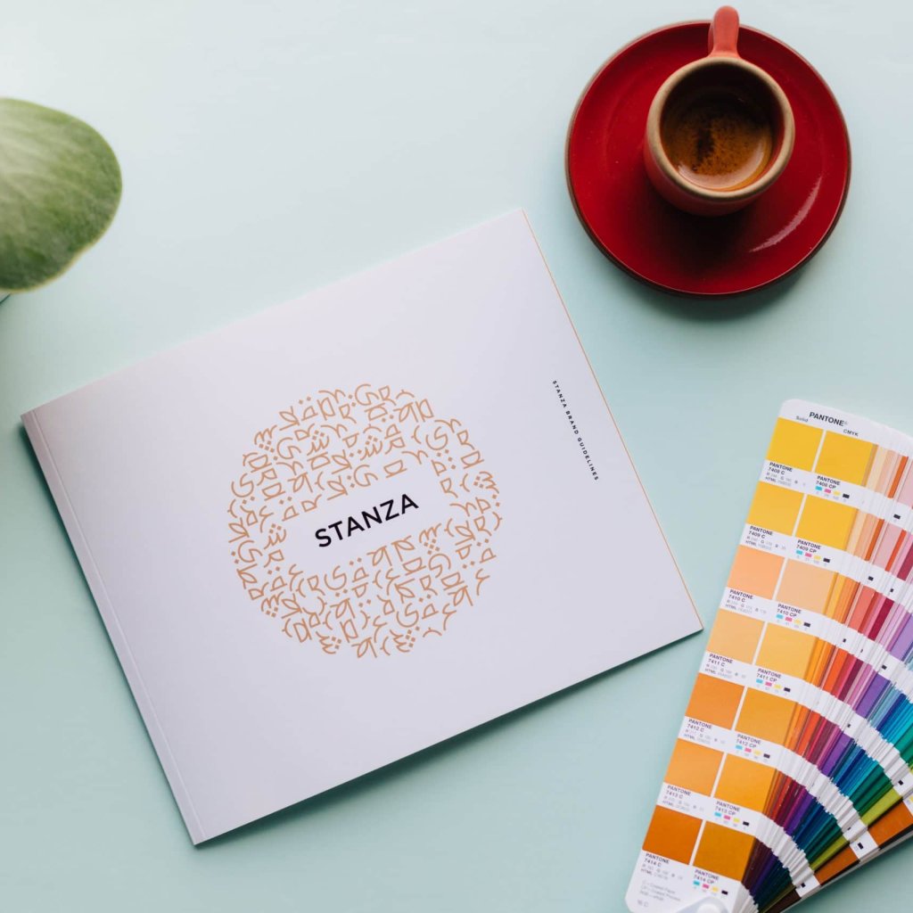 Stanza Coffee brand book cover with logo design