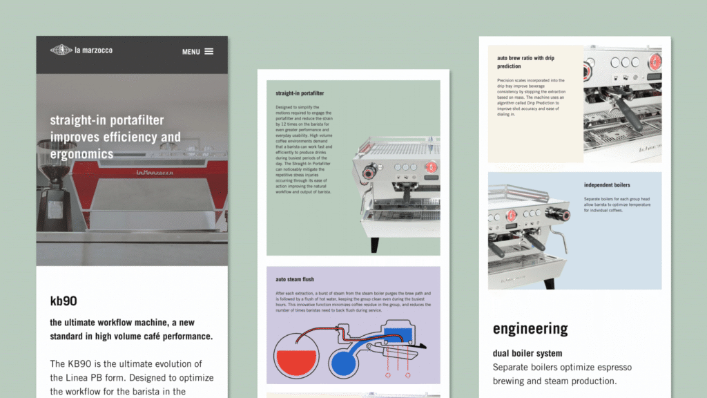 on mobile devices, the kb90 page showcases all of the details that make the machine so fabulous
