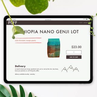 Puff Coffee Ethiopia Nano Genji Coffee page on an iPad