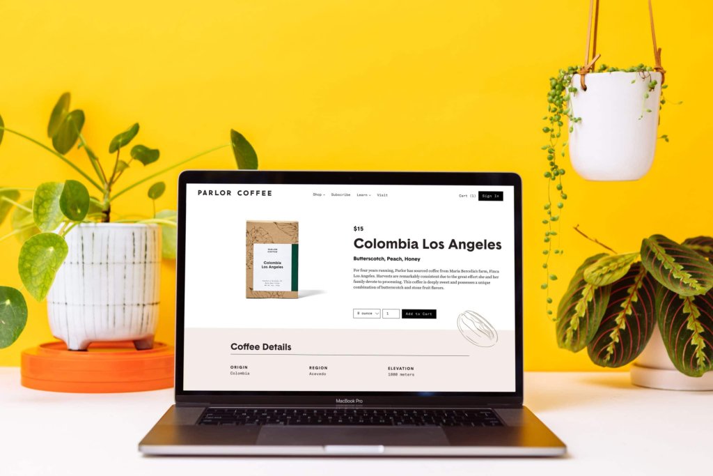 Parlor Colombia Los Angeles coffee product on MacBook