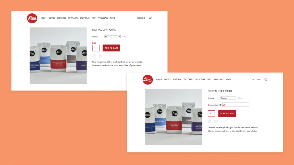 Linea Caffe Gift card and custom gift card