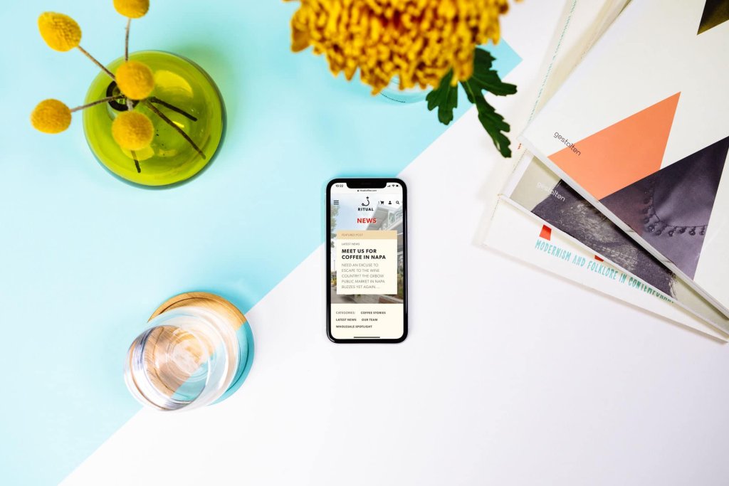 Ritual News landing page. The first article says "Meet us in Napa."