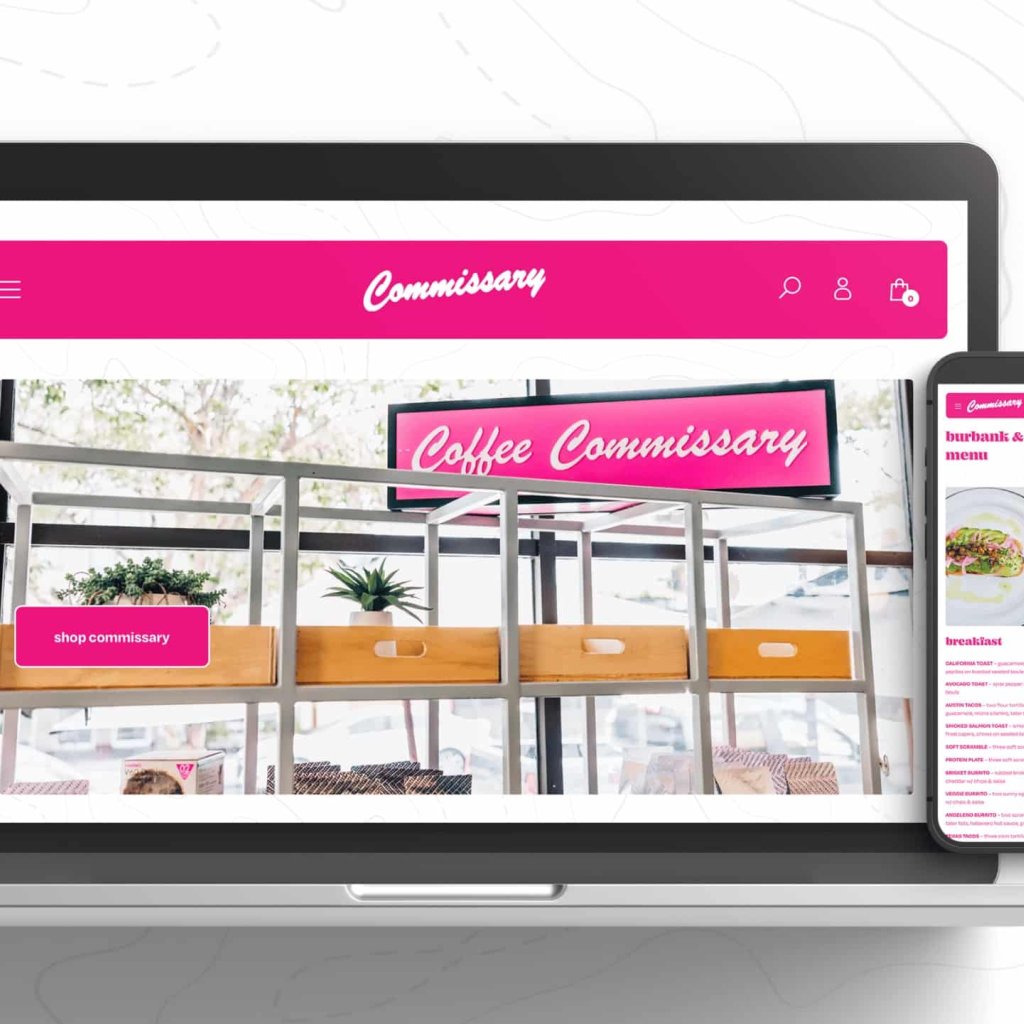 Coffee Commissary website on iPhone and laptop