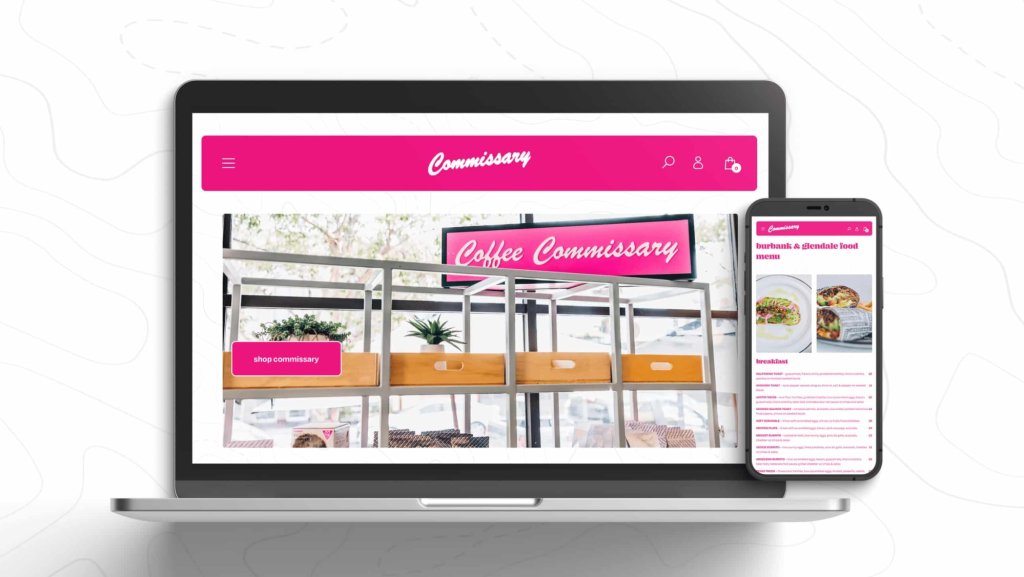 Coffee Commissary website on iPhone and laptop