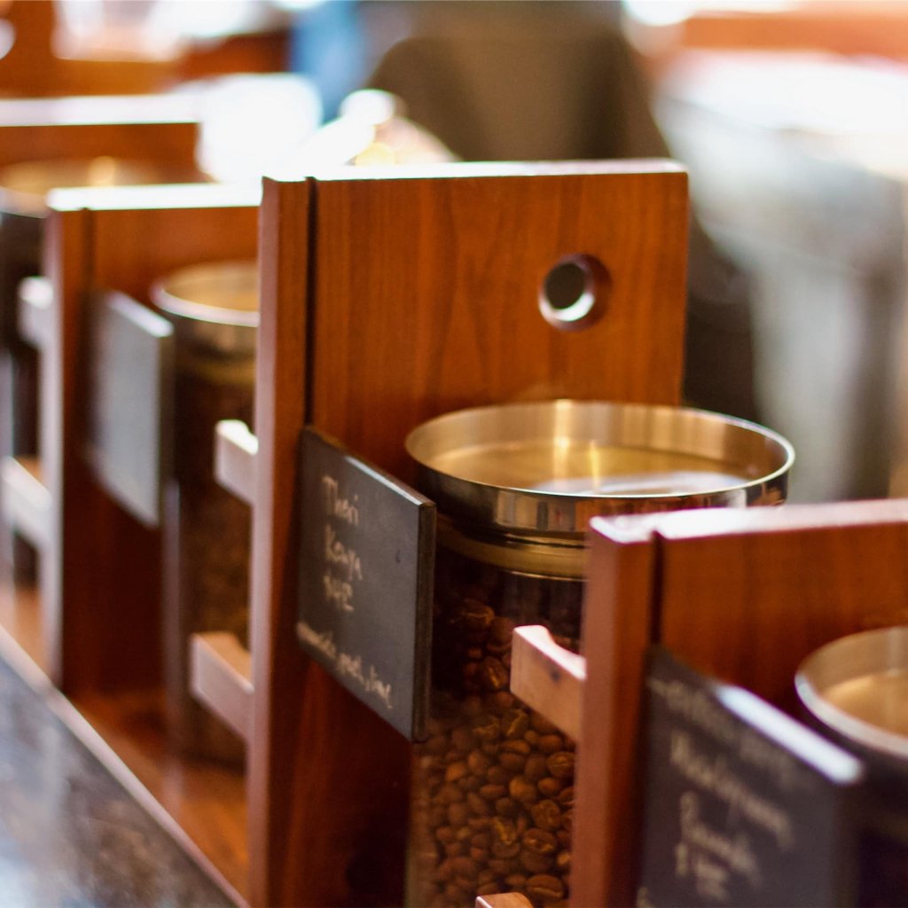 Row of whole bean coffees