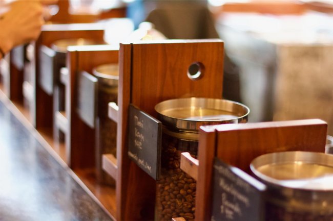 Row of whole bean coffees