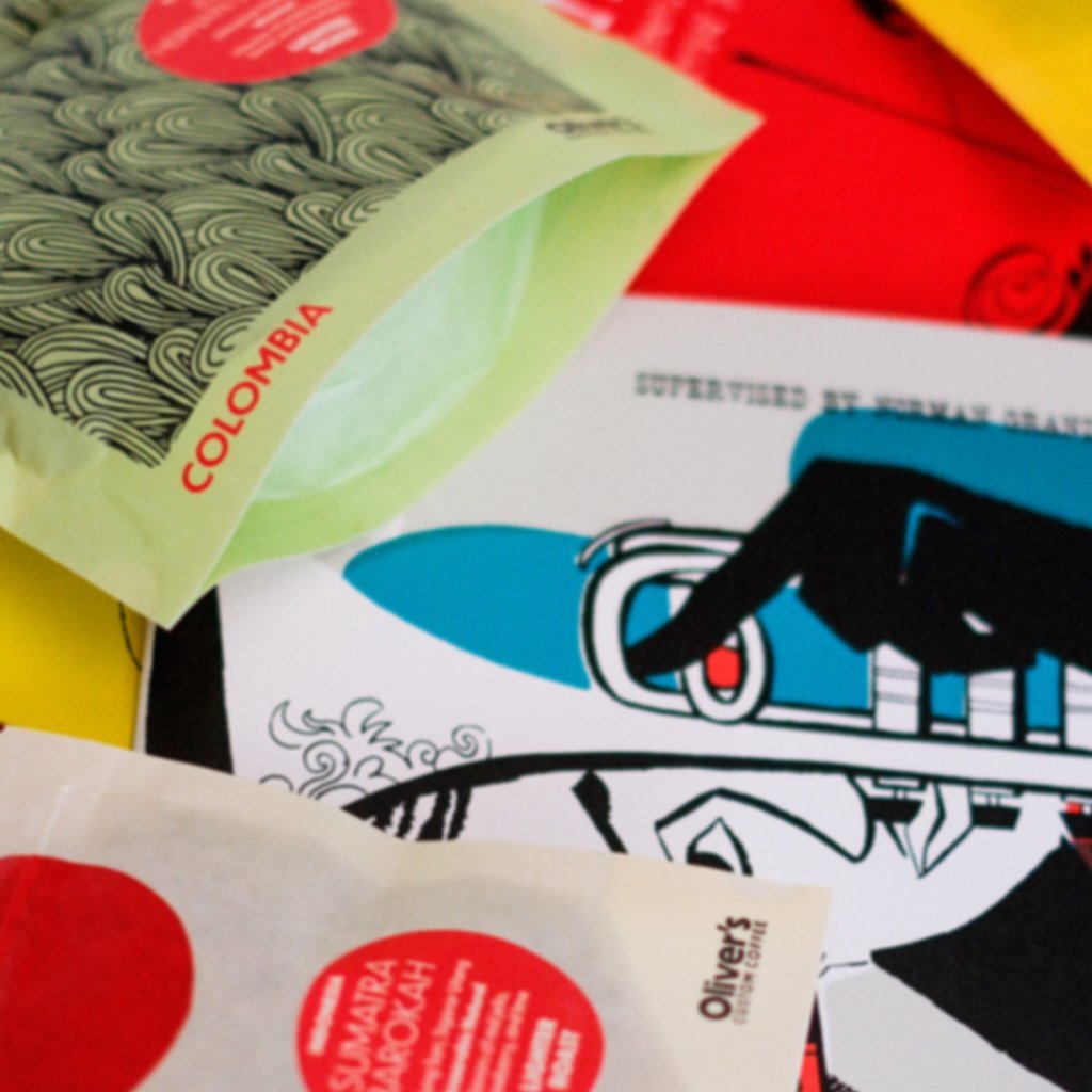 Coffee bags with jazz albums